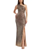 Dress the Population Women's Sequined One-Shoulder Gown