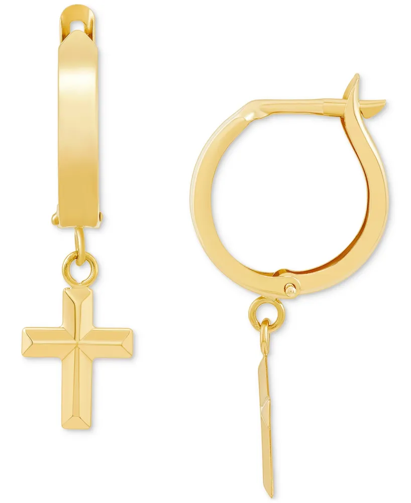 Cross Dangle Hoop Earrings in 10k Gold