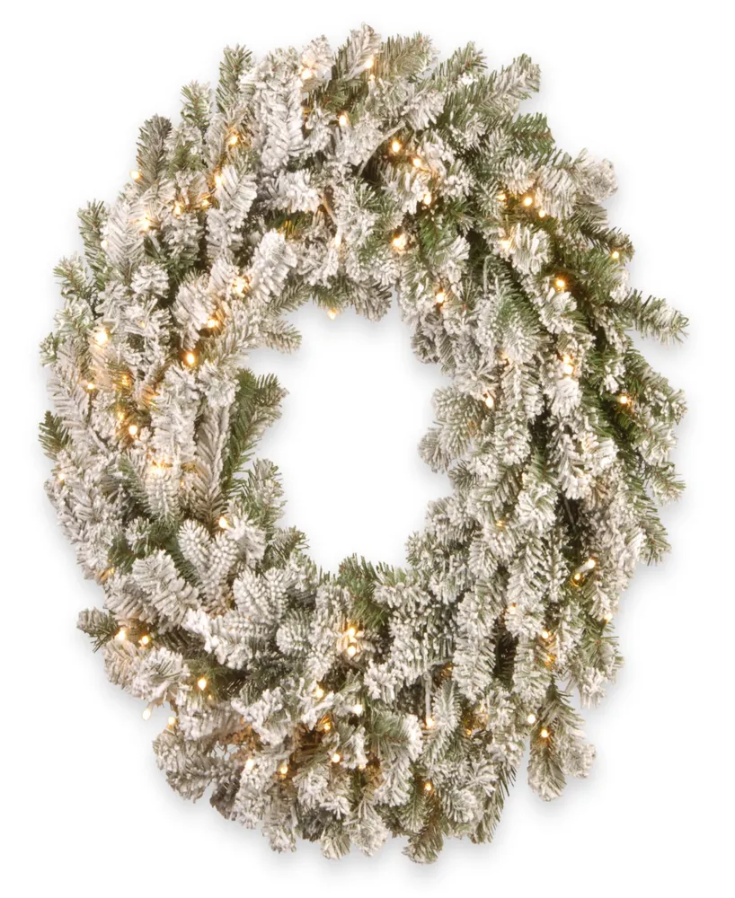 National Tree Company 30" Snowy Sheffield Spruce Wreath with Twinkly Led Lights