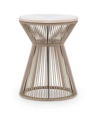 Biscayne 18" Wood with Travertine Top Round Rope End Table