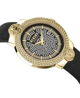 Versus Versace Women's Watch 3 Hand Date Quartz Mouffetard Crystal Dial Black Leather Strap Watch 38mm