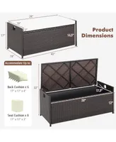 34 Gallon Patio Wicker Storage Deck Box W/Cushion Backyard
