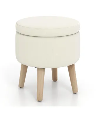 Costway Round Storage Ottoman Accent Footstool with Tray for Living Room Bedroom