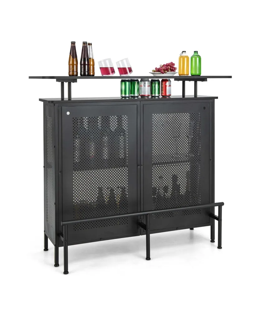 Costway 4-Tier Metal Home Bar Unit Liquor Bar Table with Storage Shelves & 6 Glass Holders