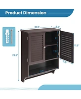 Costway Bathroom Wall Mounted Medicine Cabinet with Louvered Doors & Towel Bar