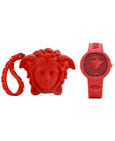 Versace Women's Swiss Medusa Pop Red Silicone Strap Watch 39mm Set