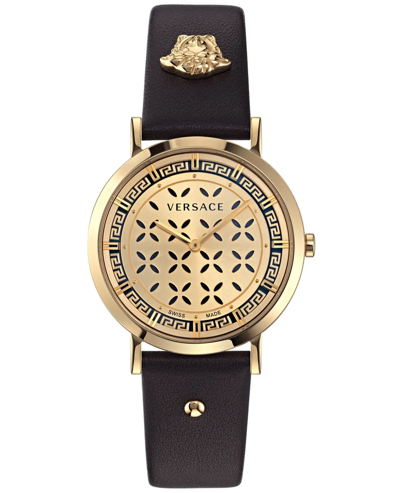 Versace Women's Swiss New Generation Black Leather Strap Watch 36mm