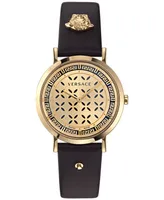 Versace Women's Swiss New Generation Black Leather Strap Watch 36mm