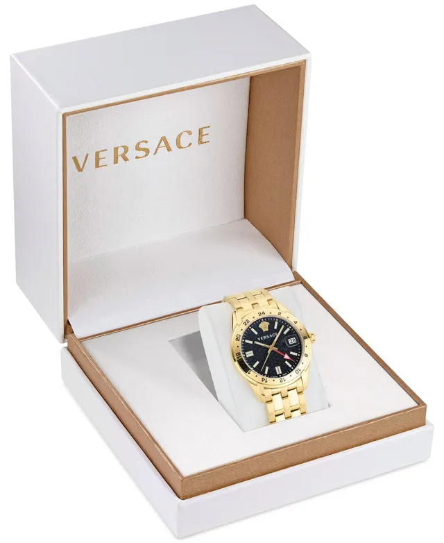 Versace Men's Swiss Greca Time Gmt Gold Ion Plated Stainless Steel Bracelet  Watch 41mm