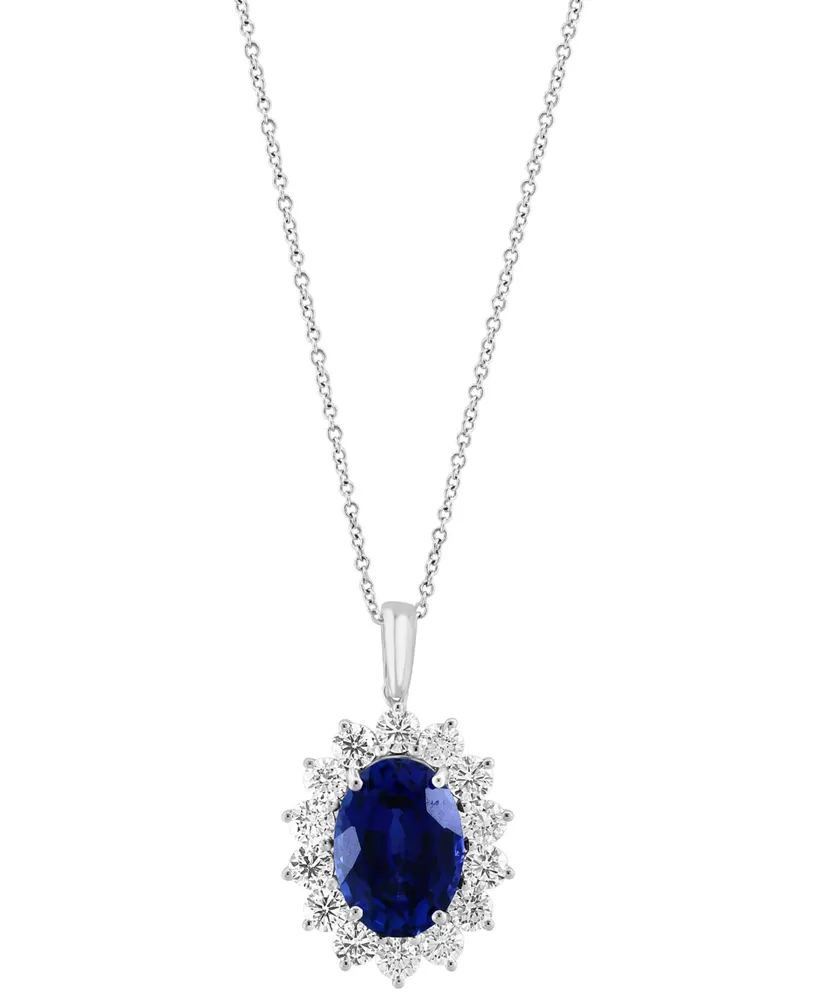 Effy Lab Grown Sapphire (6-1/5 ct. t.w.) & Lab Grown Diamond (2-1/20 ct. t.w.) Halo 18" Pendant Necklace in 14k White Gold