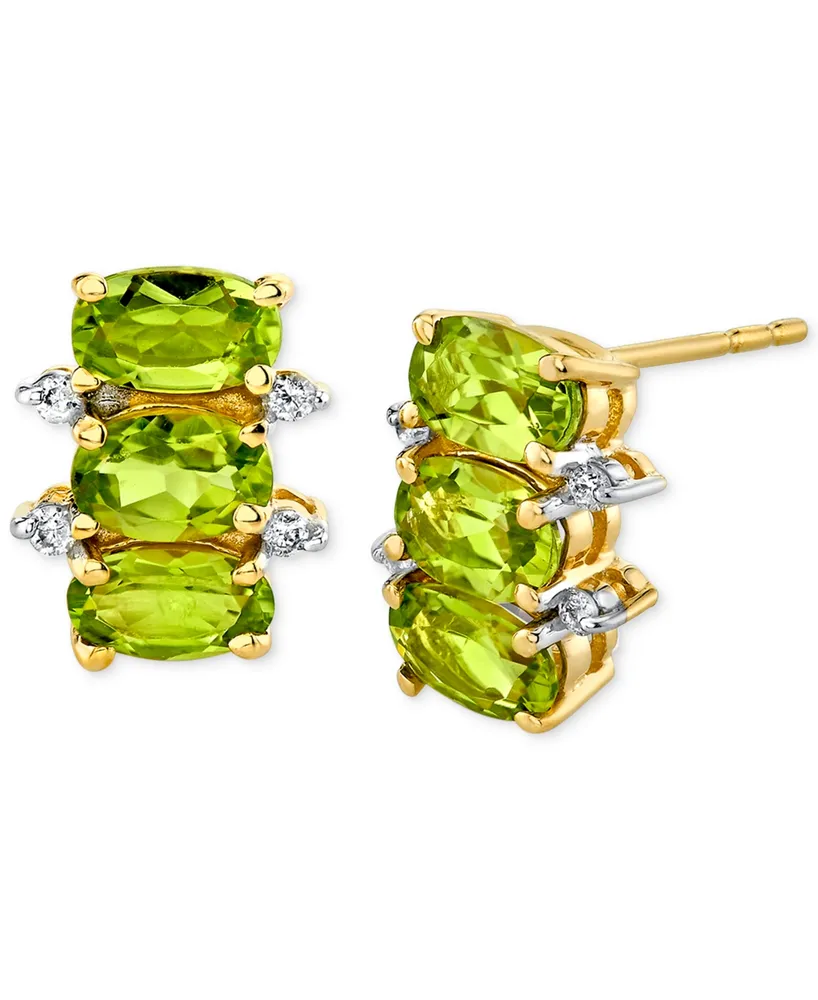 Peridot (1-3/4 ct. t.w. ) & Diamond (1/20 ct. t.w.) Oval Stud Earrings in 14k Gold