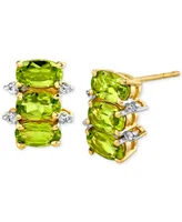 Peridot (1-3/4 ct. t.w. ) & Diamond (1/20 ct. t.w.) Oval Stud Earrings in 14k Gold