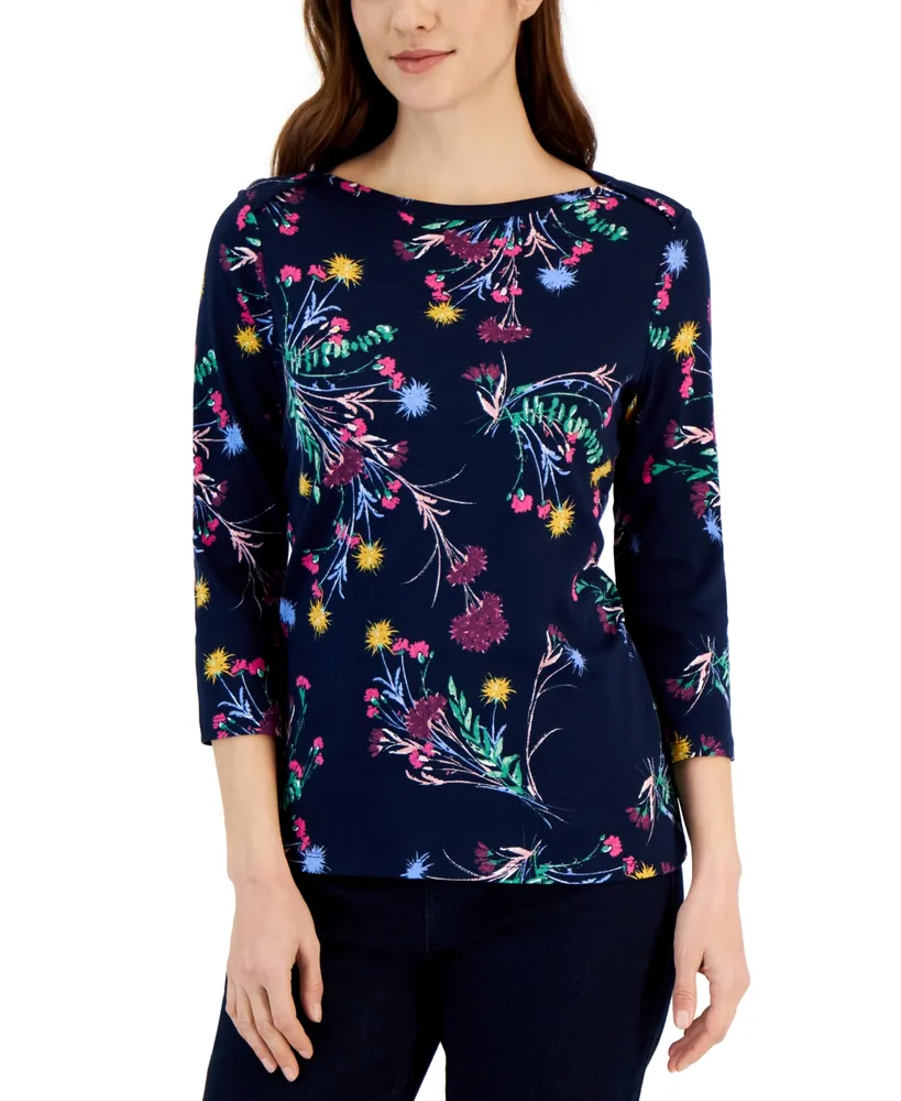 Style & Co Petite Pima Floral Print Top, Created for Macy's