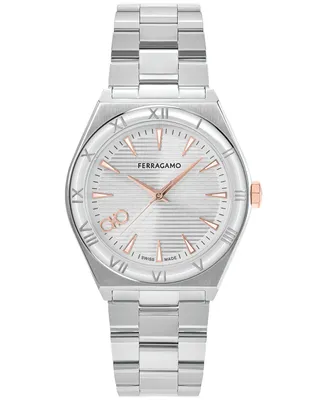 Salvatore Ferragamo Men's Vega Upper East Swiss Silver-Tone Stainless Steel Bracelet Watch 40mm