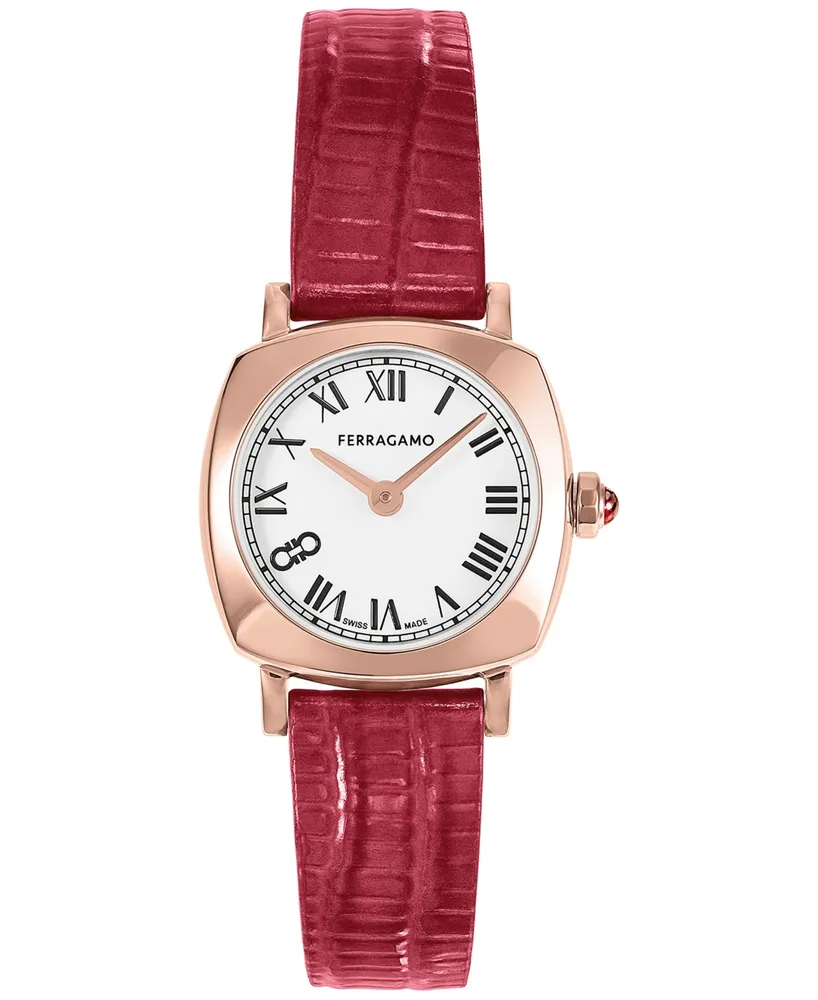 Salvatore Ferragamo Women's Swiss Red Leather Strap Watch 23mm