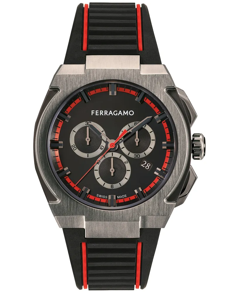 Salvatore Ferragamo Men's Chronograph Edge Black Rubber Strap Watch 43mm