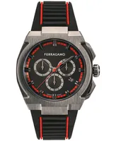 Salvatore Ferragamo Men's Chronograph Edge Black Rubber Strap Watch 43mm