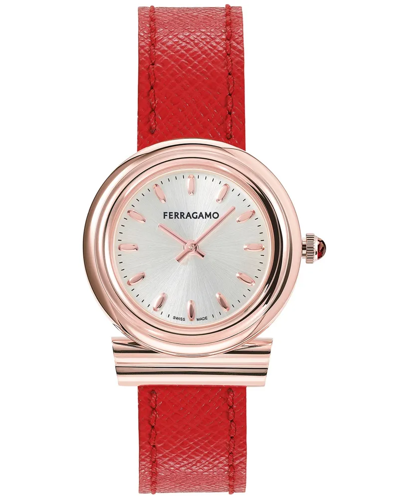 Salvatore Ferragamo Women's Gancini Swiss Red Leather Strap Watch 28mm