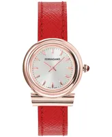 Salvatore Ferragamo Women's Gancini Swiss Red Leather Strap Watch 28mm