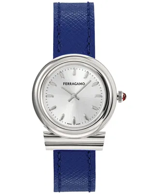 Salvatore Ferragamo Women's Gancini Swiss Blue Leather Strap Watch 28mm