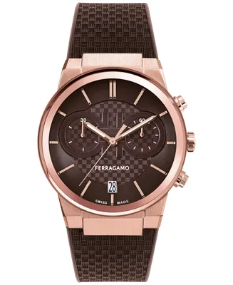 Salvatore Ferragamo Men's Swiss Chronograph Brown Silicone Strap Watch 41mm
