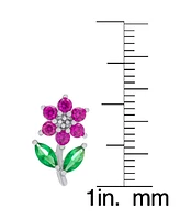 Lab-Grown Pink Sapphire (5/8 ct. t.w.) & Green Crystal Flower Stud Earrings in Sterling Silver