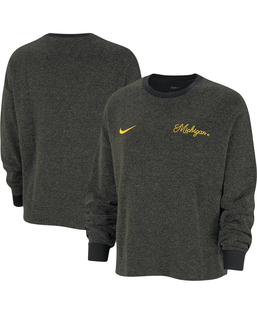 Women's Nike Black Michigan Wolverines Yoga Script Pullover Sweatshirt