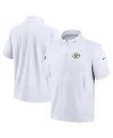 Men's Nike White Green Bay Packers Sideline Coach Short Sleeve Hoodie Quarter-Zip Jacket