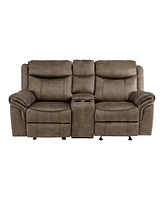 White Label Calico 80" Double Glider Reclining Love Seat with Center Console, Power Outlets