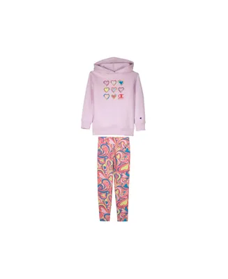 Champion Little Girls Power Blend Hoodie and Authentic Legging-Print, 2 Piece Set