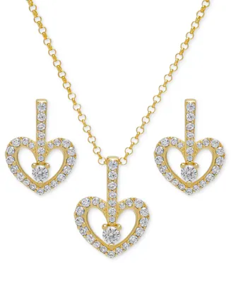 2-Pc. Set Lab-Grown White Sapphire Open Heart Pendant Necklace & Matching Drop Earrings (1-7/8 ct. t.w.) in 14k Gold-Plated Sterling Silver