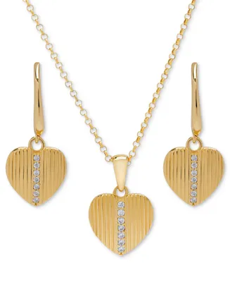 2-Pc. Set Lab-Grown White Sapphire Ridged Heart Pendant Necklace & Matching Drop Earrings (1/4 ct. t.w.) in 14k Gold-Plated Sterling Silver