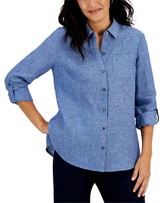 Charter Club Petite 100% Linen Button-Front Shirt