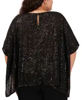 Msk Plus Sequined Boat-Neck High-Low Poncho Top