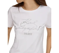 Karl Lagerfeld Paris Women's Metallic Logo Print T-Shirt, Regular & Petite