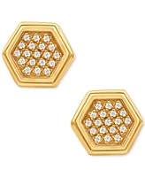 Blackjack Men's Black Cubic Zirconia Hexagon Stud Earrings in Black Ion-Plated Stainless Steel (Also in White Cubic Zirconia)