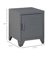 Homcom Industrial End Table, Living Room Side Table with Locker-Style Door and Adjustable Shelf, Grey