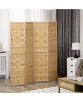 Homcom Bamboo Woven 4 Panel Room Divider, 5.5', Natural