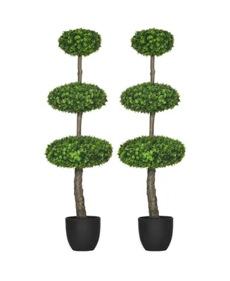 Homcom Set of 2 Artificial Plants Indoor & Outdoor Plants Boxwood Topiary