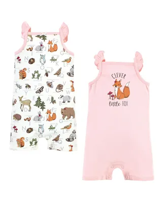 Touched by Nature Baby Girls Organic Cotton Rompers, Woodland Alphabet