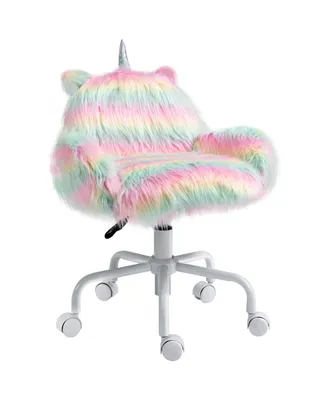 Homcom Faux Fur Unicorn Accent Study Chair w/ Soft Cushioned Seat Padded Armrest