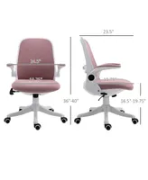 Vinsetto Linen-Touch Fabric Office Chair Swivel Task Chair with Adjustable Lumbar Support, Height and Flip-up Arms, Pink