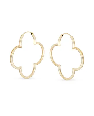 Bling Jewelry Simple Clover Flower Shaped Thin Tube Endless Hoop Earrings For Women Polished .925 Sterling Silver 1.5 Diameter