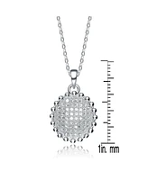 Genevive Sterling Silver Cubic Zirconia Oval Shaped Pendant