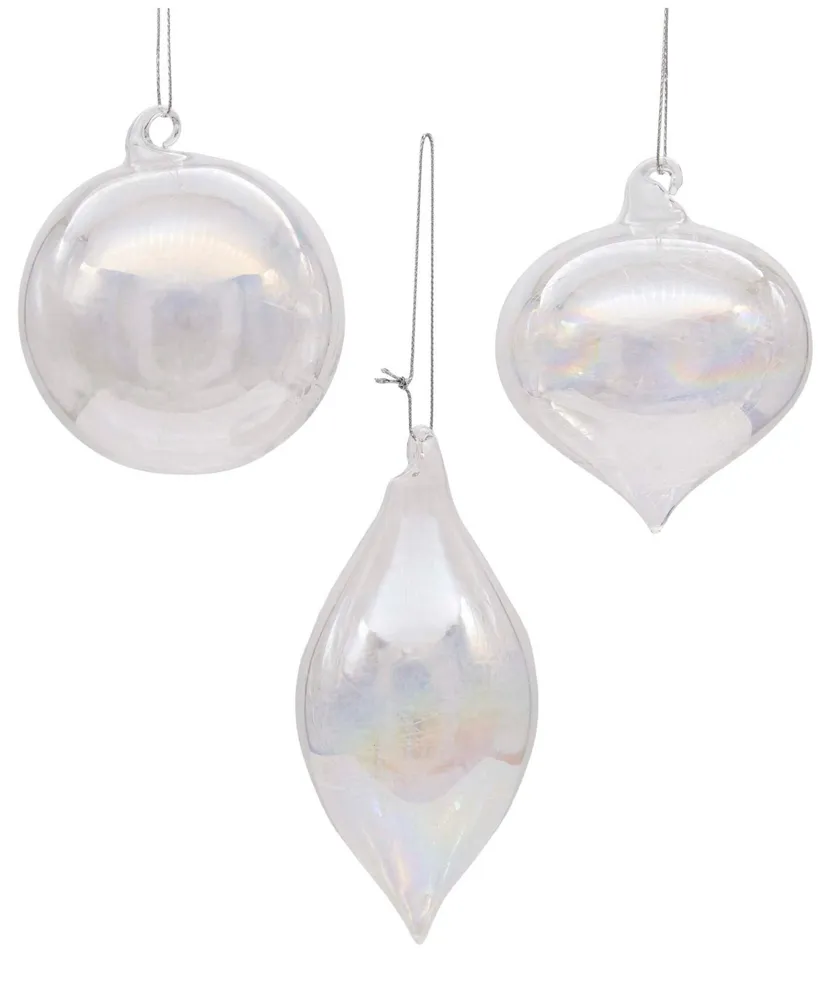 Kurt Adler 80mm Iridescent Ball, Onion and Teardrop Ornaments, 3 Piece Set