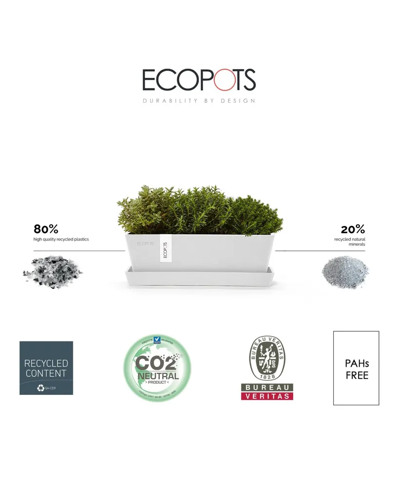 Ecopots Bruges Modern Plastic Rectangular Planter with Saucer, 10in