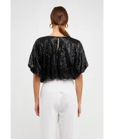 endless rose Women's Sequins Cropped Puff Top