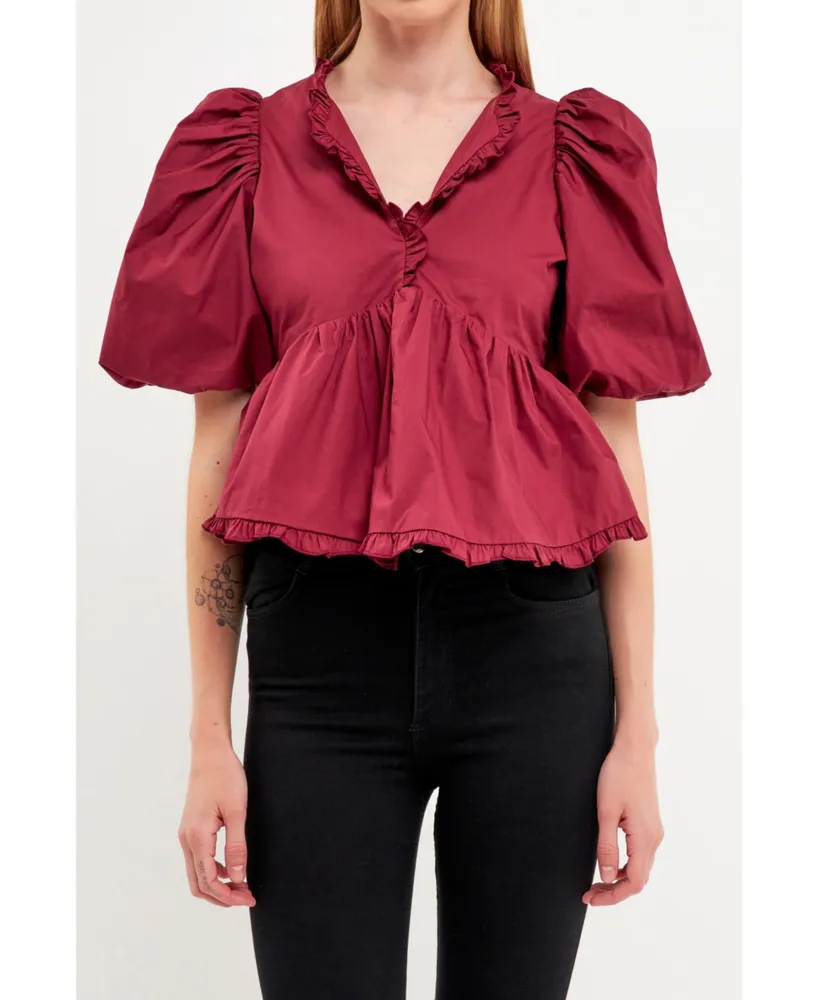 endless rose Women's Puff Sleeve Peplum Top