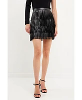 endless rose Women's Leather Fringe Mini Skirt