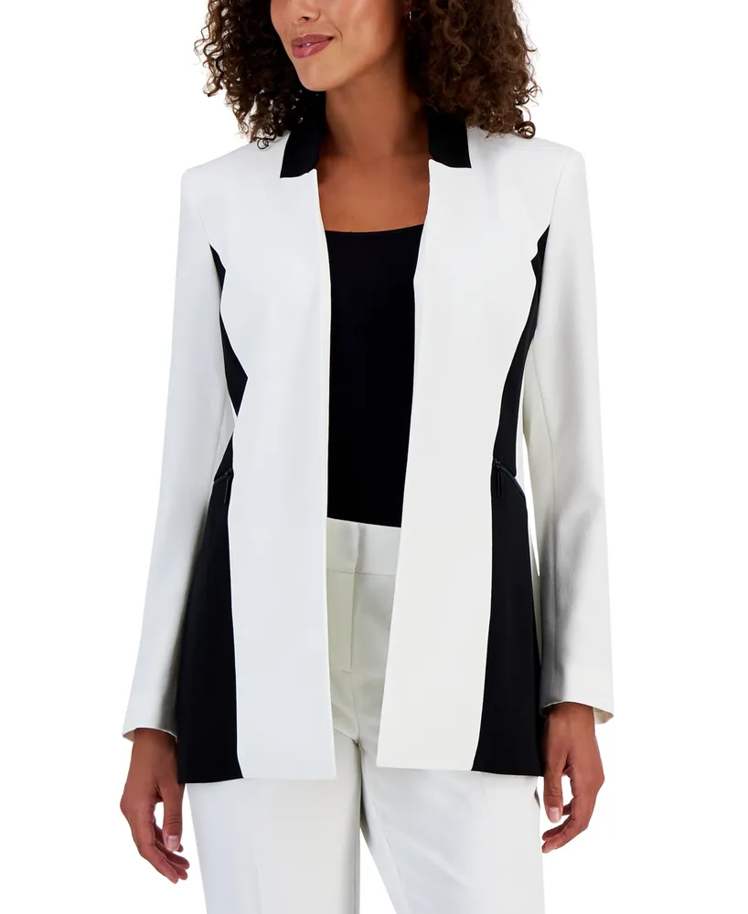 Kasper Petite Colorblocked Collared Open-Front Jacket